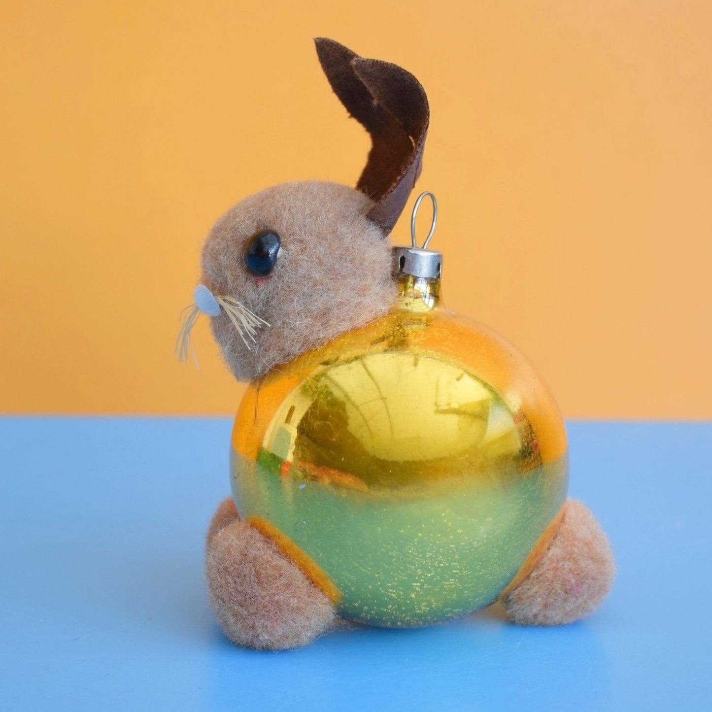 Vintage 1960s Glass Special Christmas Bauble Pom Pom Rabbit / Bunny