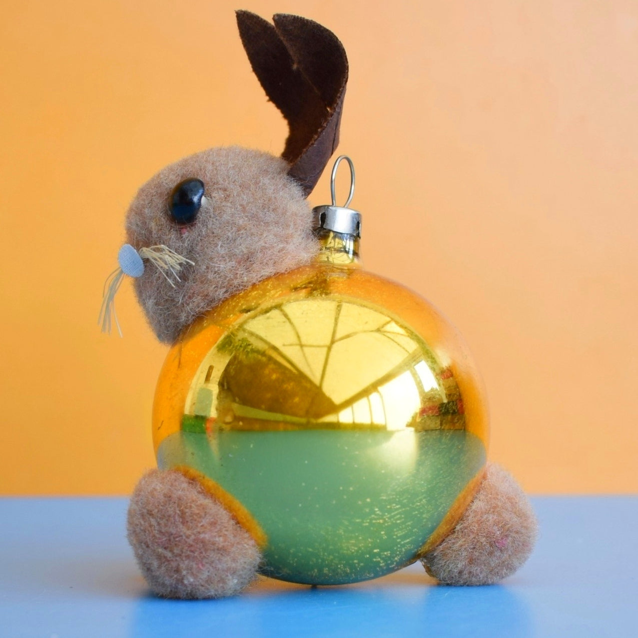Vintage 1960s Glass Special Christmas Bauble Pom Pom Rabbit / Bunny