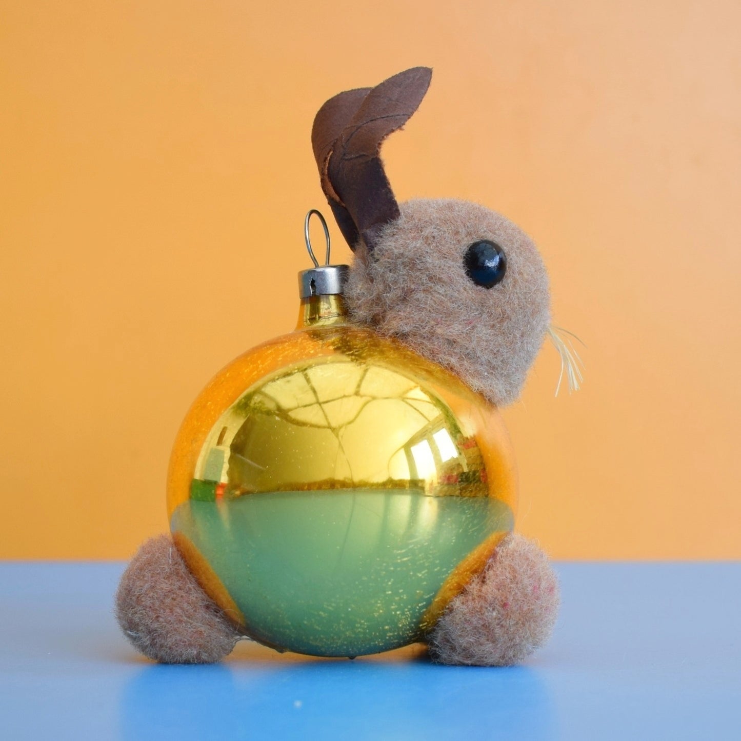 Vintage 1960s Glass Special Christmas Bauble Pom Pom Rabbit / Bunny