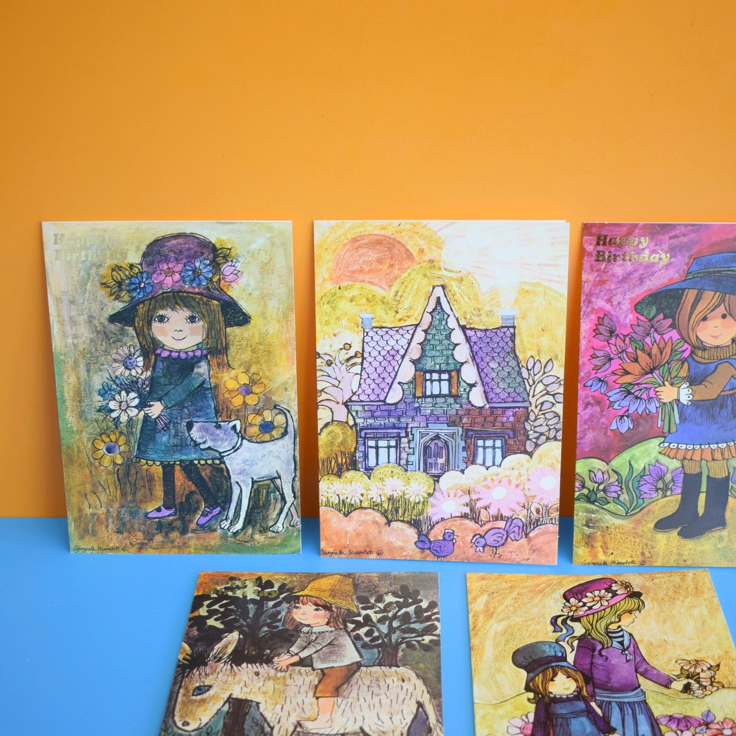 Vintage 1970s Greeting Card Pack - Gwyneth Mamlok Designs x5 Unused