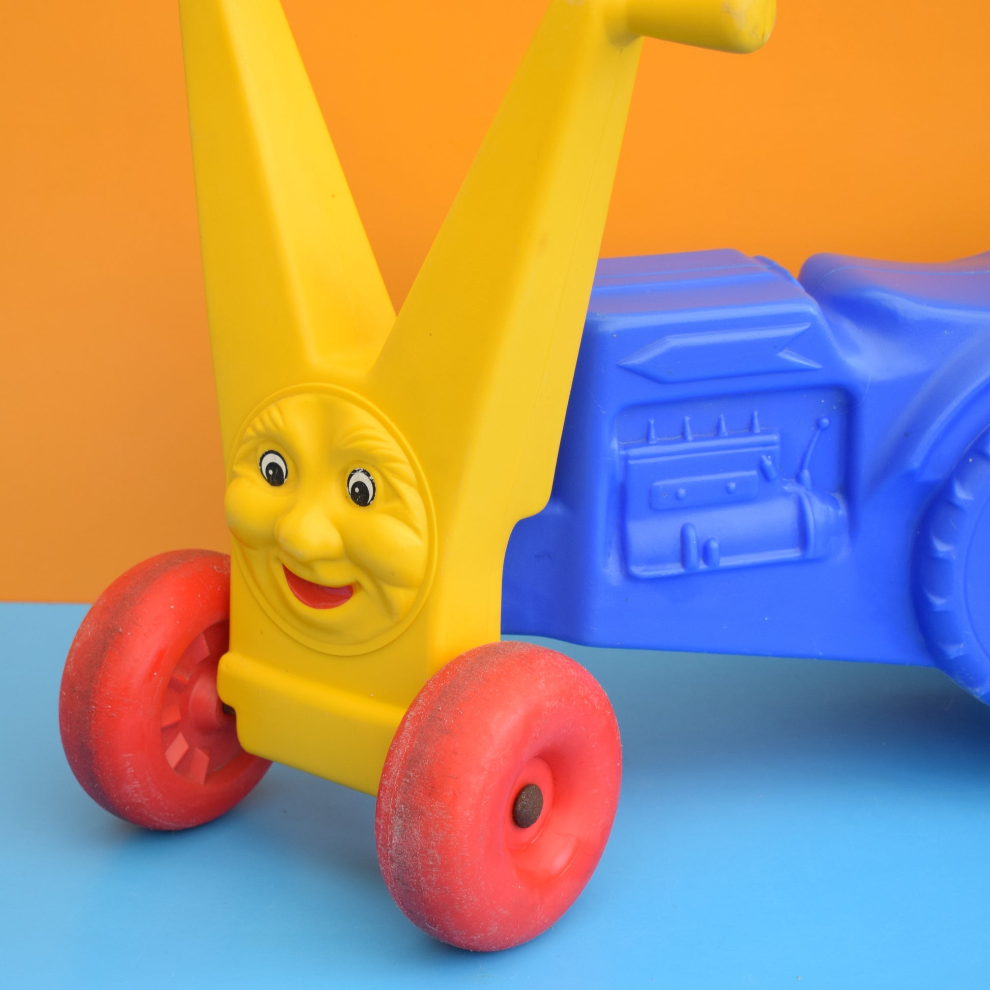Vintage 1980s Plastic Toy Ride On Tractor With Face – Pineapple Retro