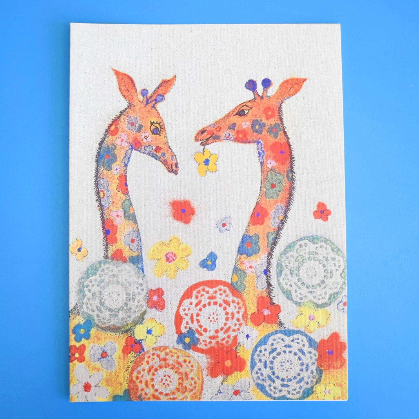 Vintage 1970s Large Greeting Card - by Andy Gage - Floral Giraffes