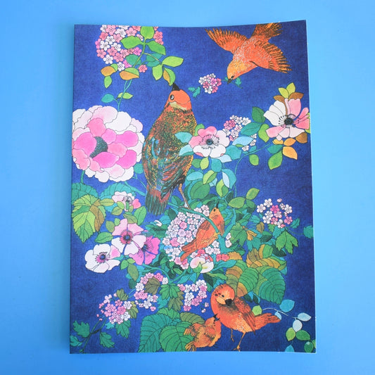 Vintage 1970s Greeting Card - by Robert Vernet - Flowers, & Birds Blue