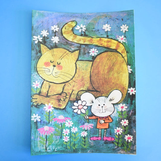 Vintage 1970s Large Greeting Card - by Gwyneth Mamlok - Cat & Mouse