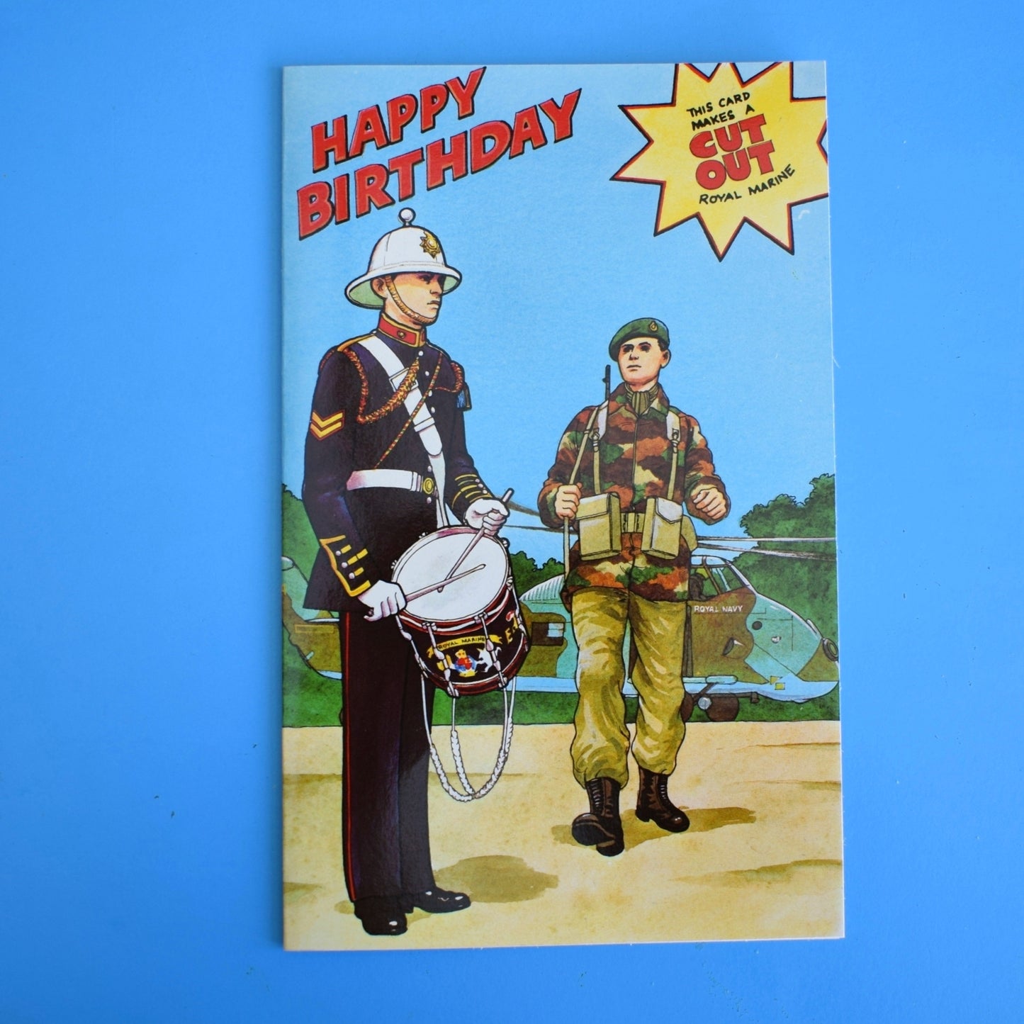 Vintage 1970s Greeting Card - Cut Out - Happy Birthday Royal Marine Soldier
