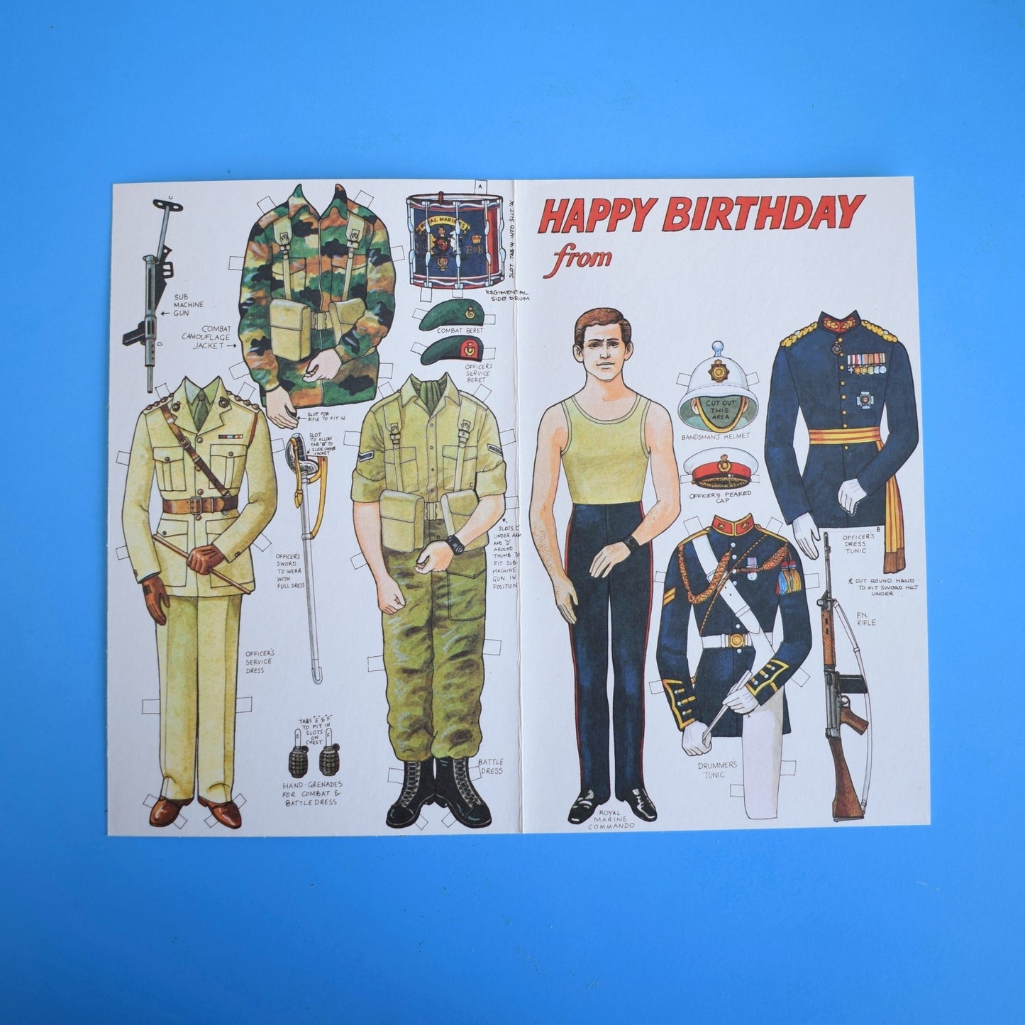 Vintage 1970s Greeting Card - Cut Out - Happy Birthday Royal Marine Soldier