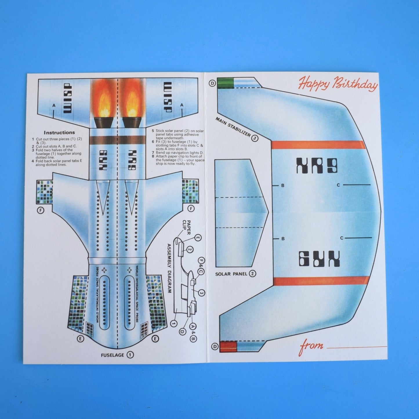 Vintage 1970s Greeting Card - Cut Out - Happy Birthday - Flying Space - Ship