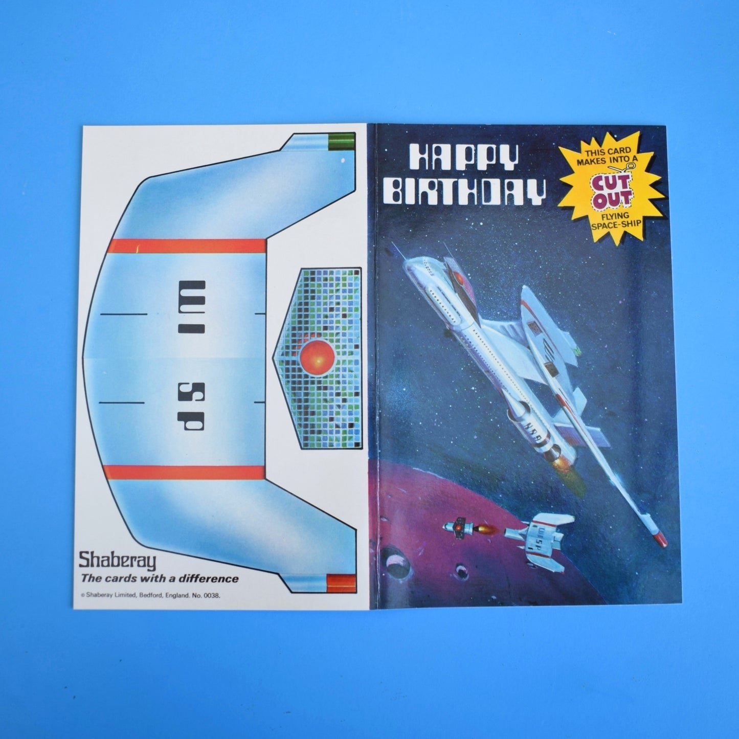 Vintage 1970s Greeting Card - Cut Out - Happy Birthday - Flying Space - Ship