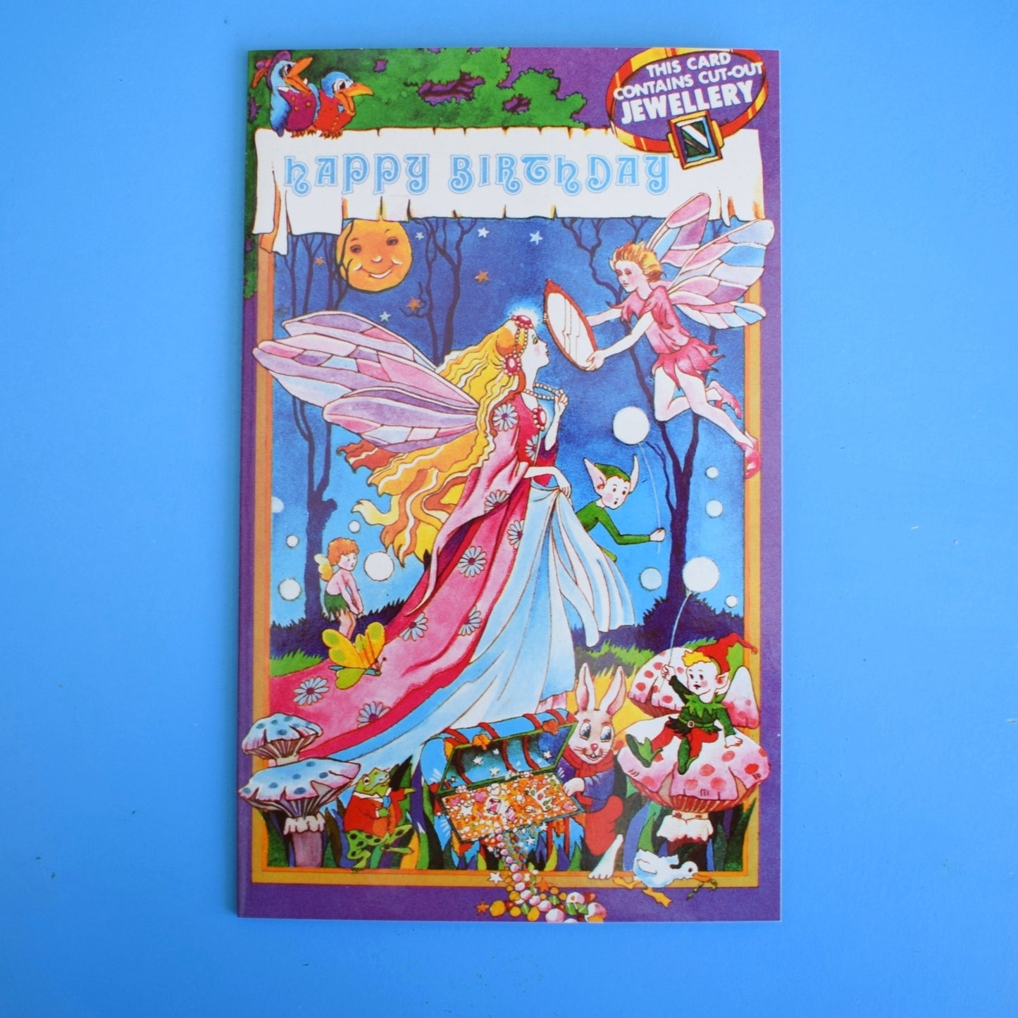 Vintage 1970s Greeting Card - Cut Out - Happy Birthday Fairy Jewellery