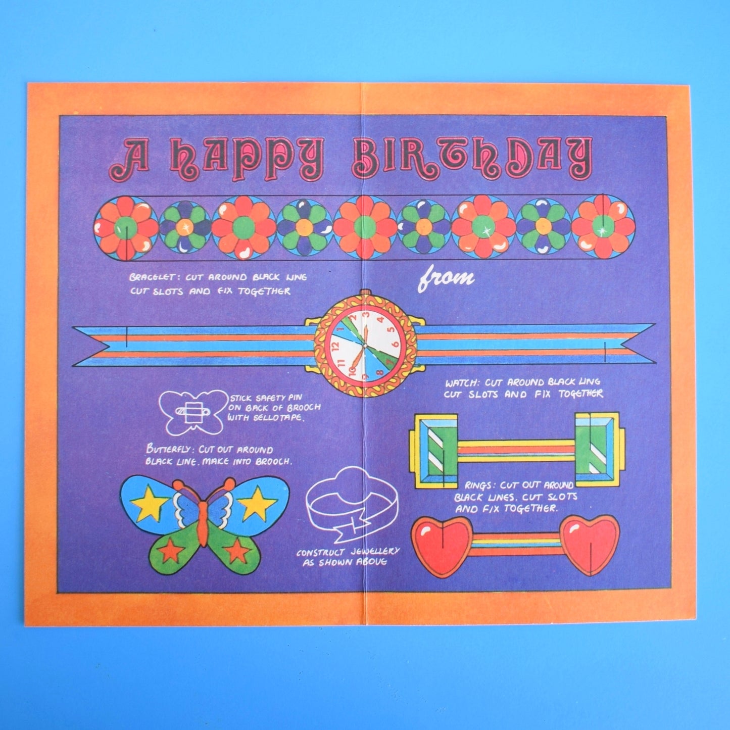 Vintage 1970s Greeting Card - Cut Out - Happy Birthday Fairy Jewellery