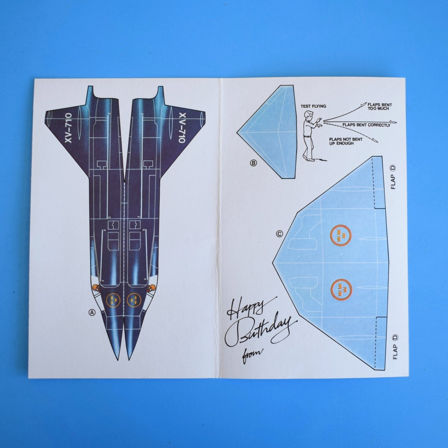 Vintage 1970s Greeting Card - Cut Out - Flying Plane Model