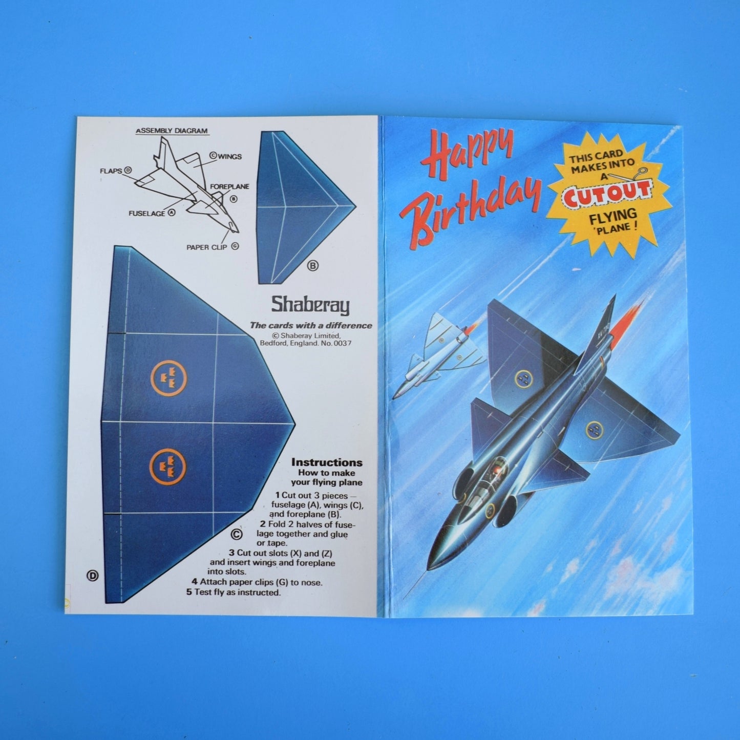Vintage 1970s Greeting Card - Cut Out - Flying Plane Model