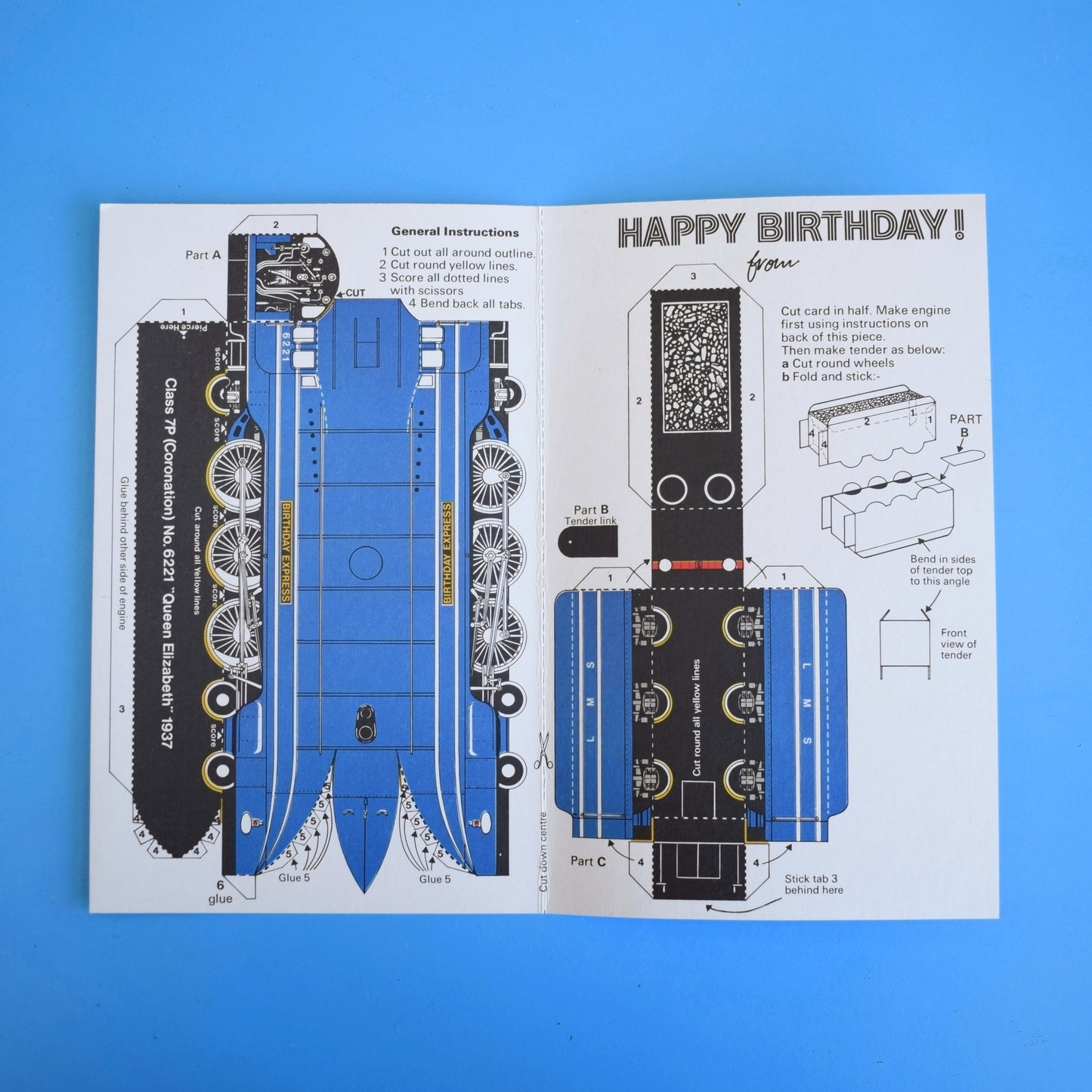Vintage 1970s Greeting Card - Cut Out - Happy Birthday Train