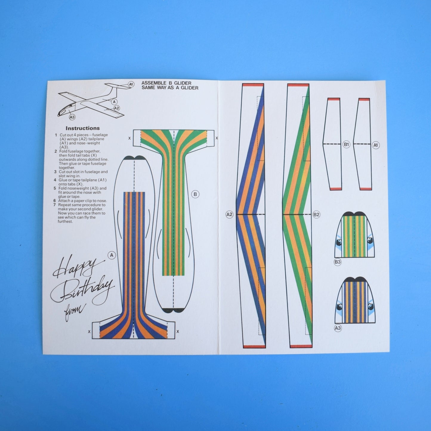 Vintage 1970s Greeting Card - Cut Out - Flying Glider Model