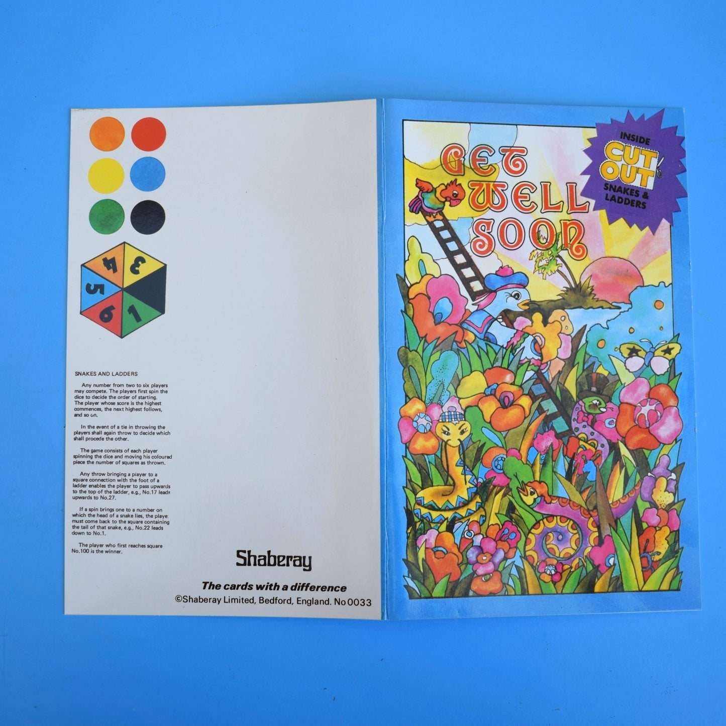 Vintage 1970s Greeting Card - Cut Out - Get Well Soon- Snakes & Ladders