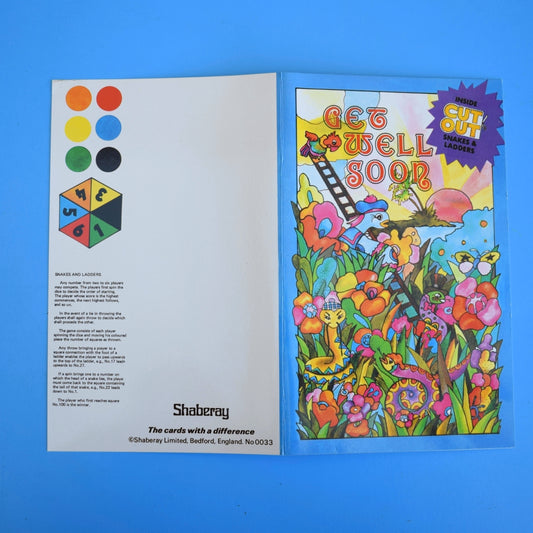 Vintage 1970s Greeting Card - Cut Out - Get Well Soon- Snakes & Ladders