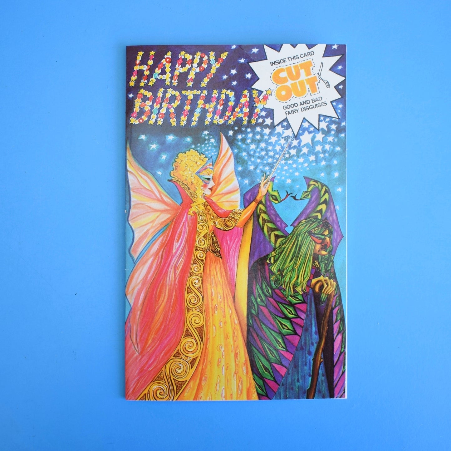 Vintage 1970s Greeting Card - Cut Out - Happy Birthday Fairy Masks