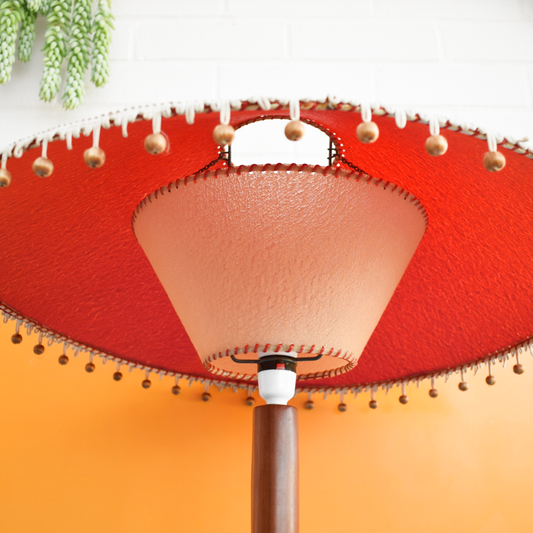 Vintage 1950s Large Hanging Hat Lampshade - Red