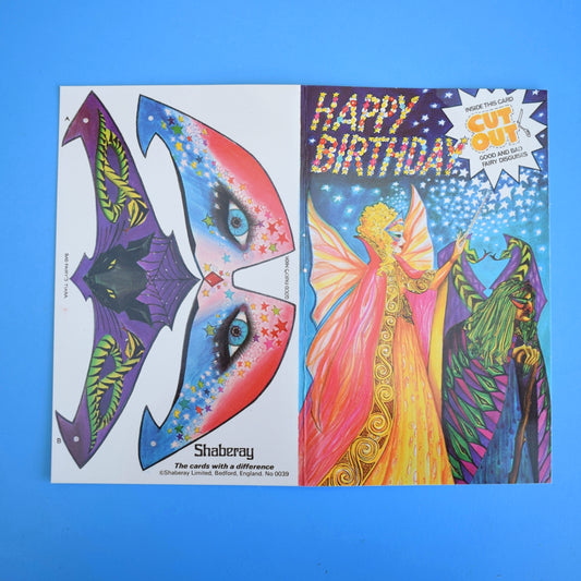 Vintage 1970s Greeting Card - Cut Out - Happy Birthday Fairy Masks