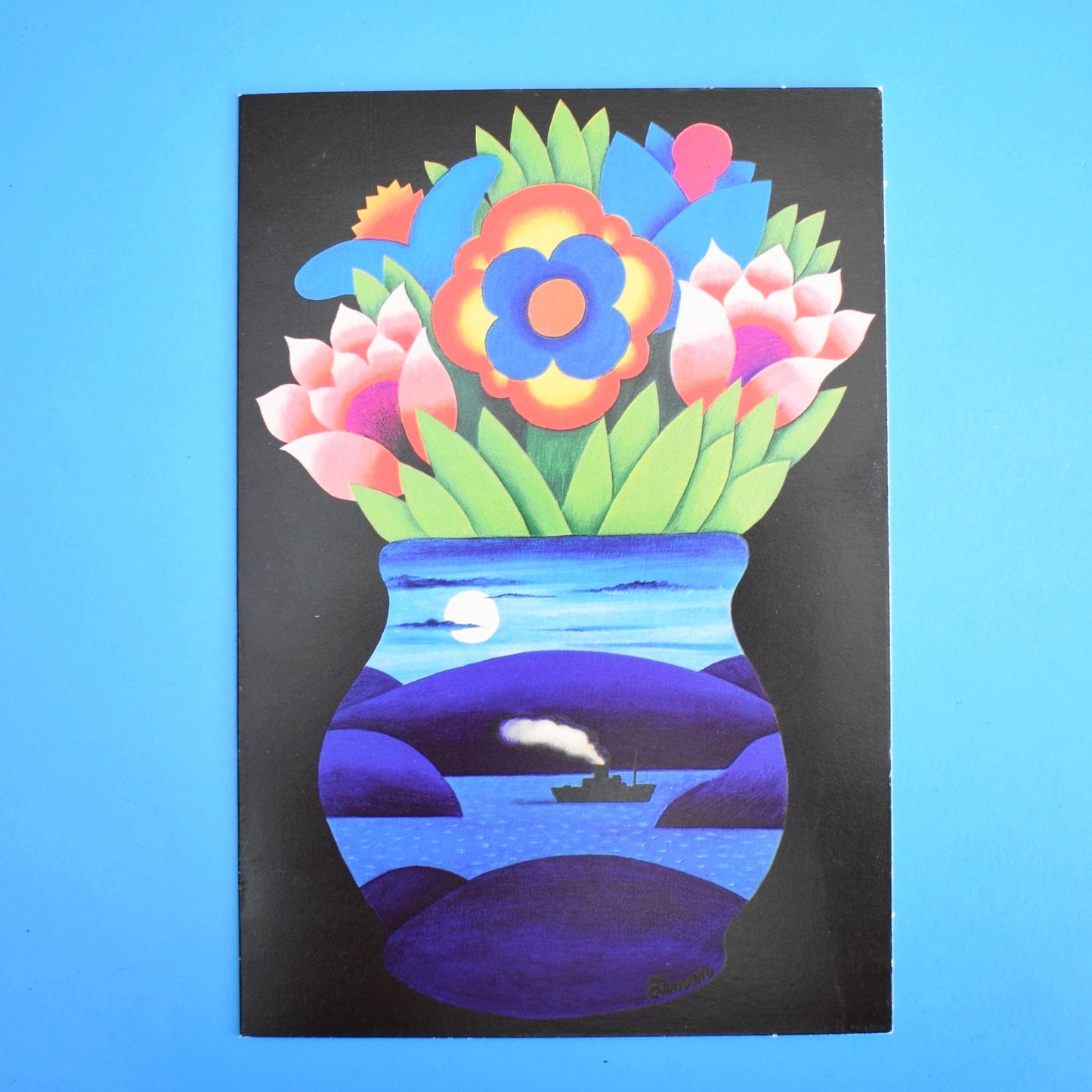 Vintage 1970s Greeting Card - by Martin Leman - Flowers In A Vase