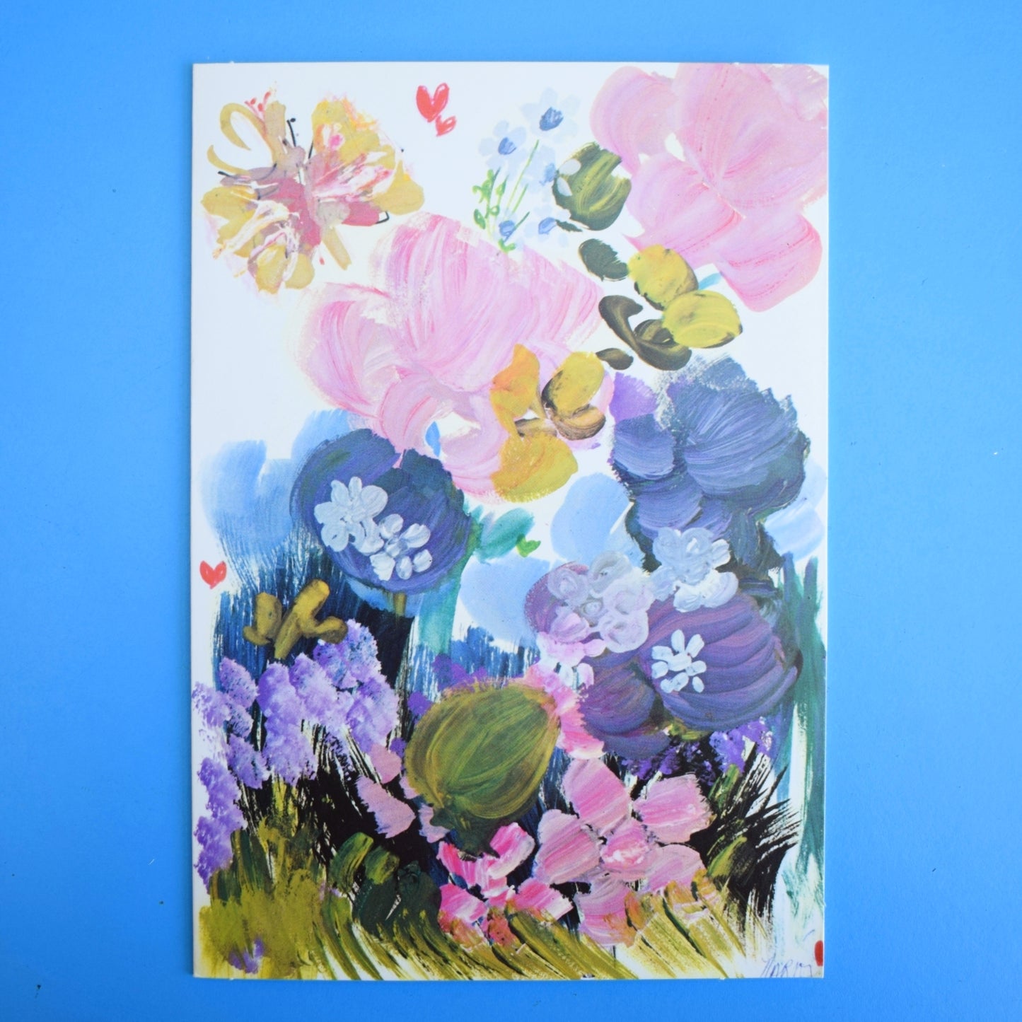Vintage 1970s Greeting Card - by Marion - Butterfly - Painterly Flowers