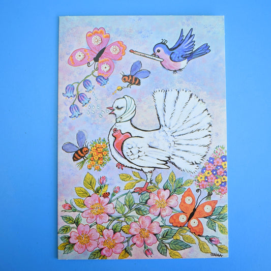 Vintage 1970s Greeting Card - by Erika Parry - Doves x2