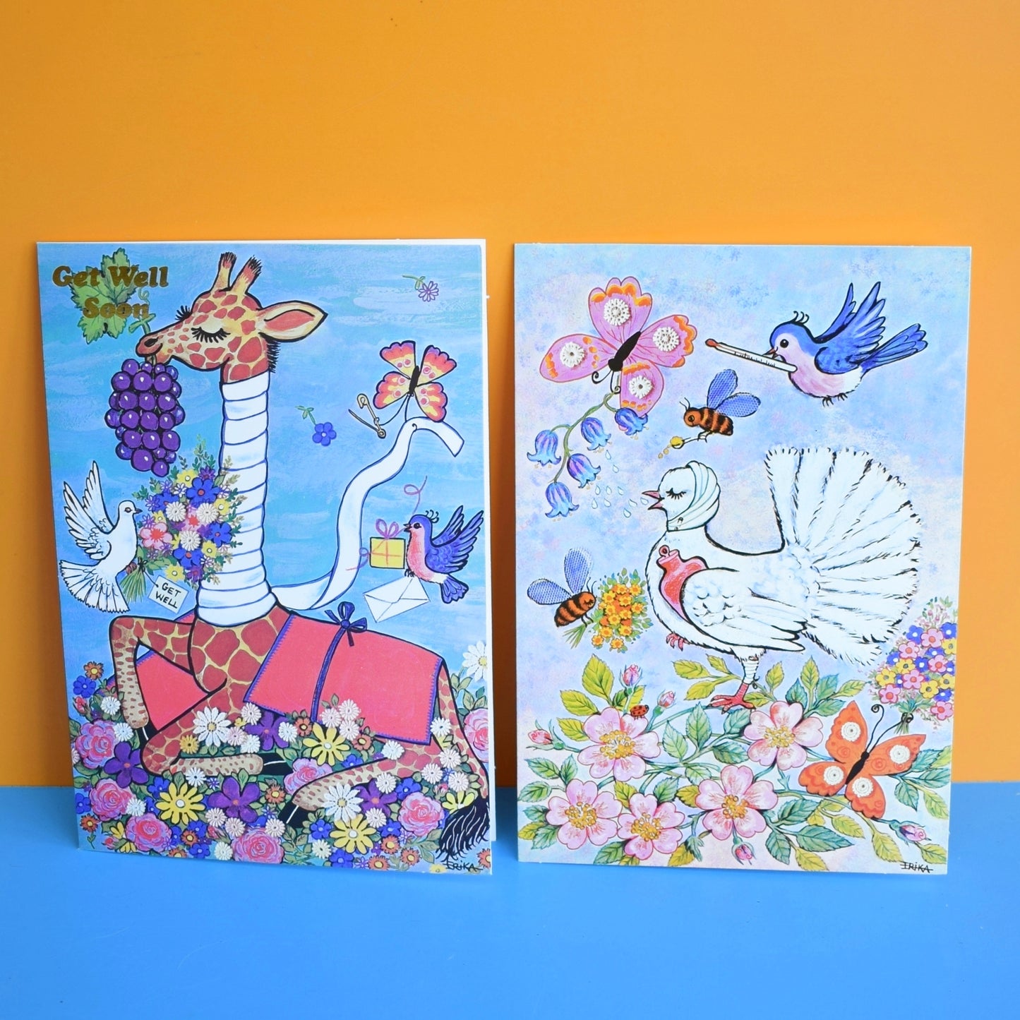 Vintage 1970s Greeting Card - by Erika Parry - Doves x2