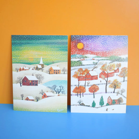 Vintage 1970s French Christmas Greeting Card - Snow Scenes - Martin Leman