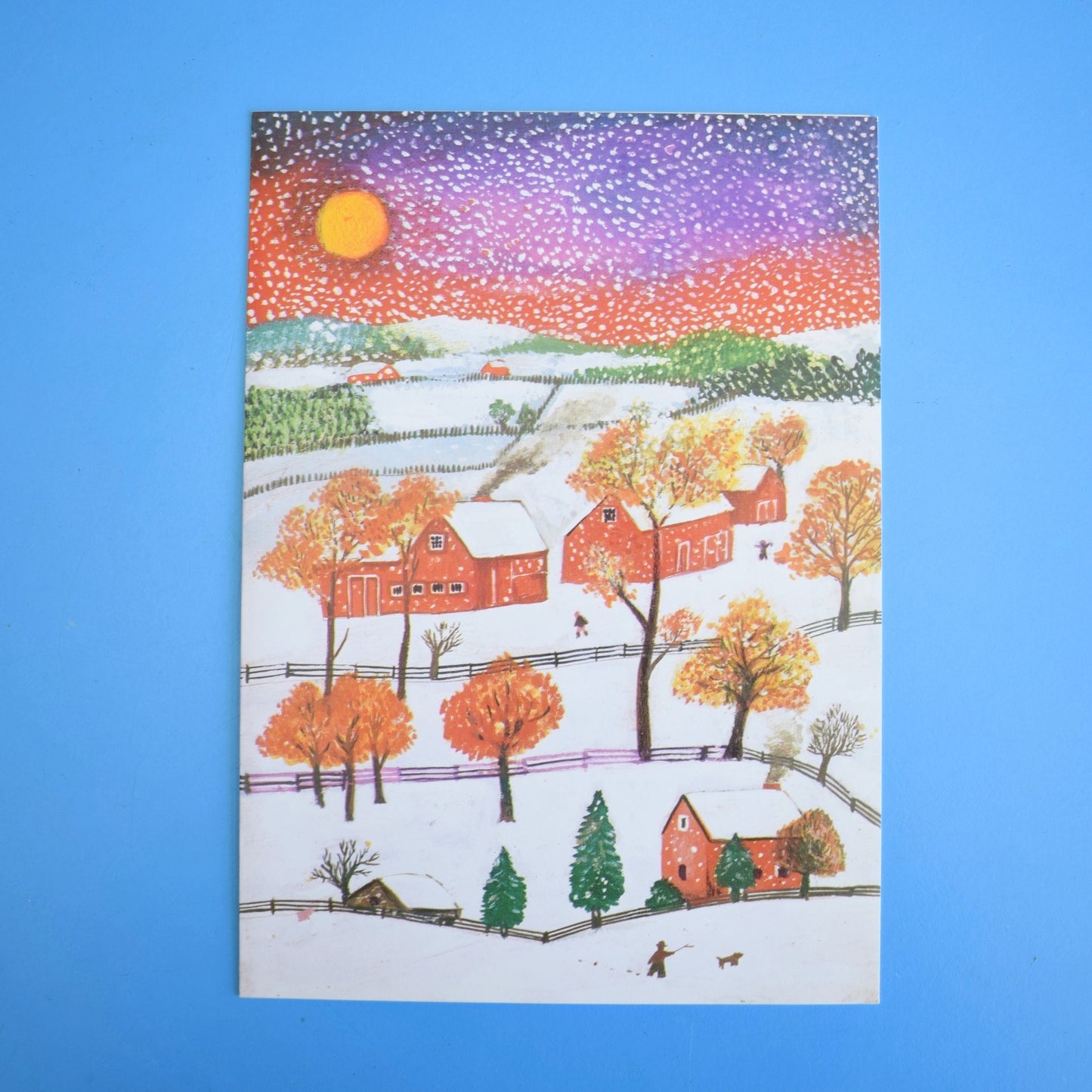 Vintage 1970s French Christmas Greeting Card - Snow Scenes - Martin Leman