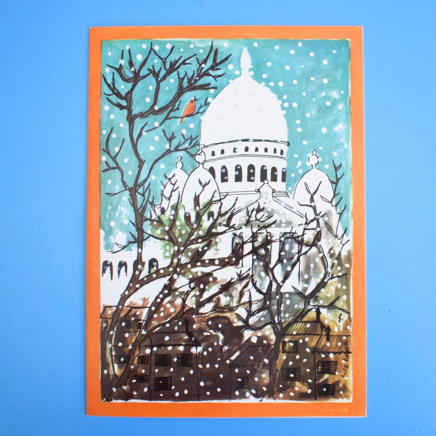 Vintage 1970s French Christmas Greeting Card - Sacre Couer - Liz Reber