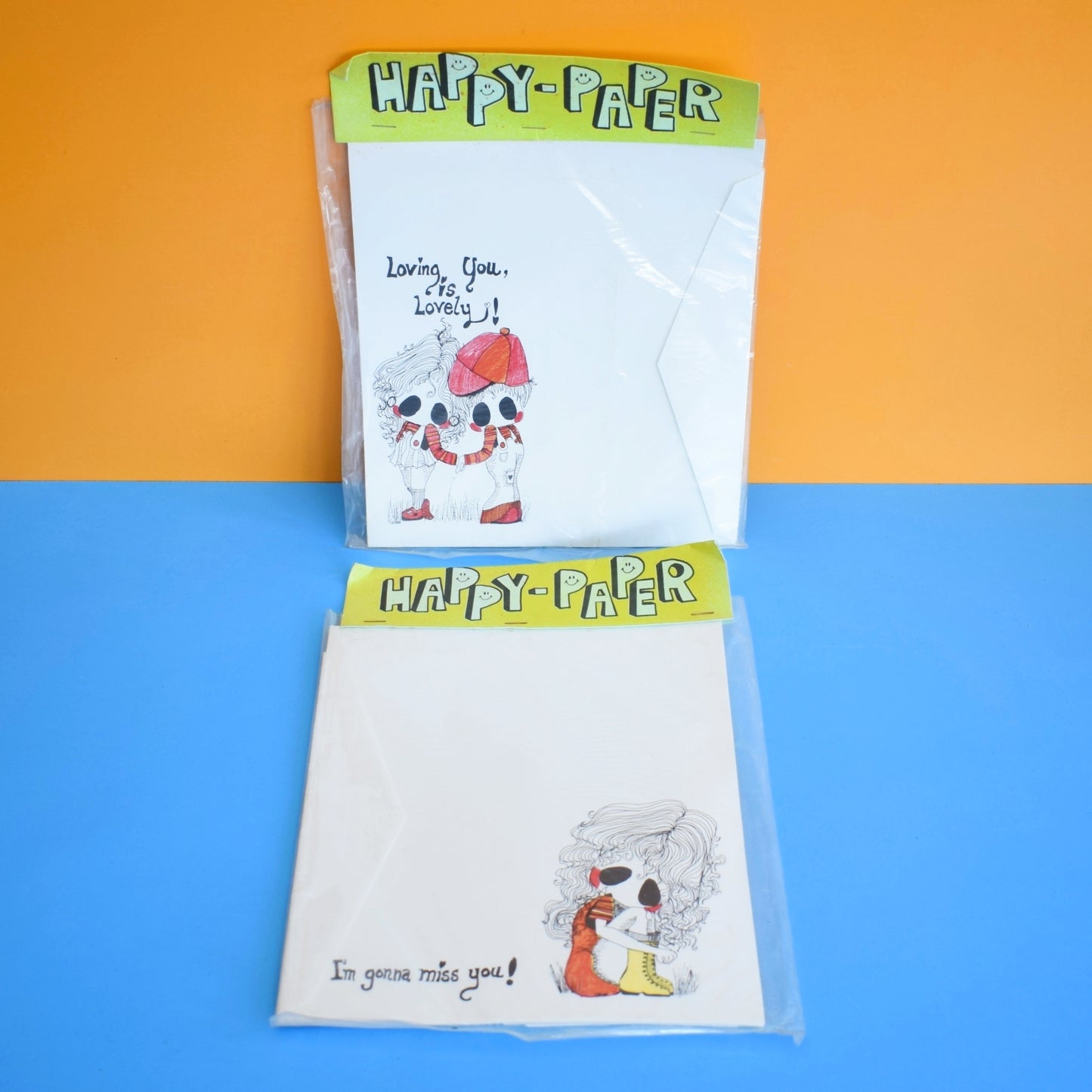 Vintage 1970s Writing Paper Sets - Unused - Creepy Kids - Happy Paper