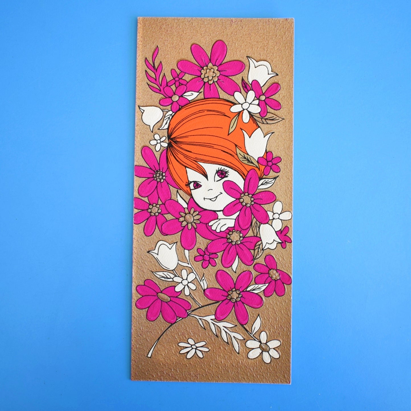 Vintage American 1970s Greeting Card - Gold & Pink Flowers