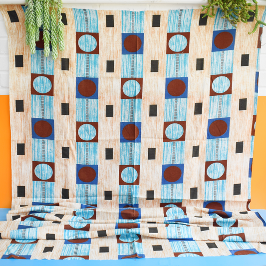 Vintage 1960s Geometric Fabric - Brown & Blue