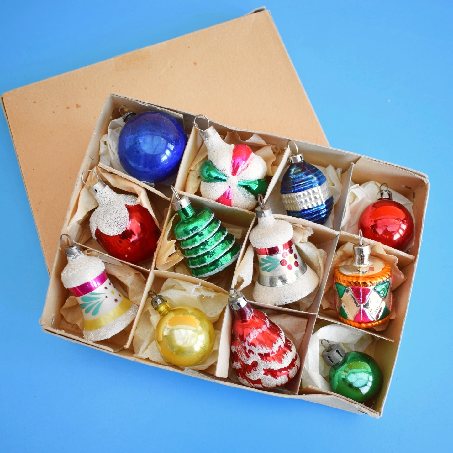 Vintage 1960s Glass Christmas Baubles - 12 Small - Special