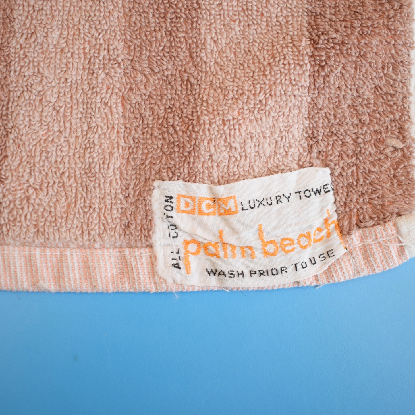 Vintage 1970s Bath Towel - Peach Butterfly Design