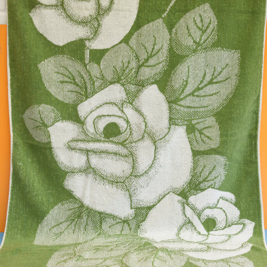 Vintage 1970s Bath Towels - Brown or Green Rose Design