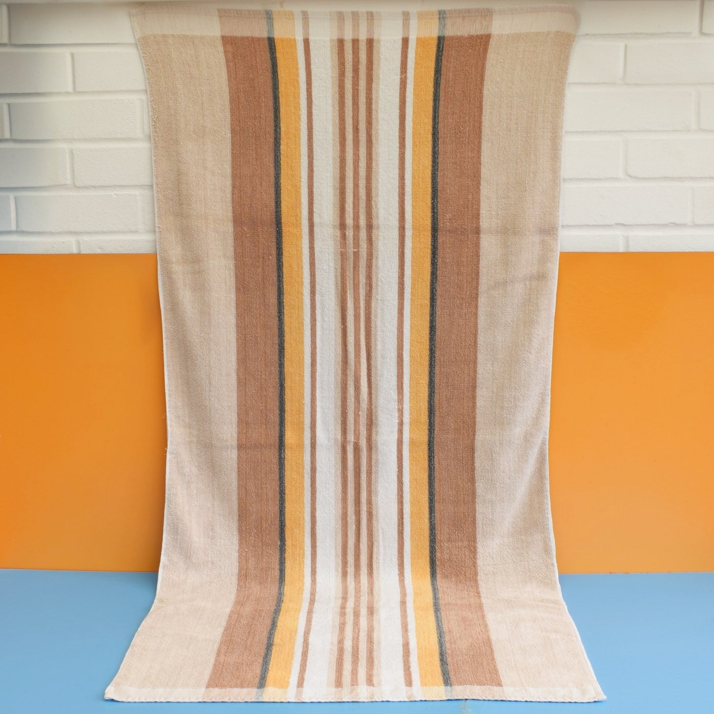 Vintage 1970s Bath Towels - Brown or Green Stripes