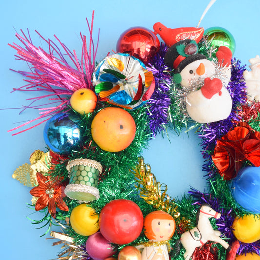 Vintage 1970s Christmas Wreath Made With Vintage Decorations
