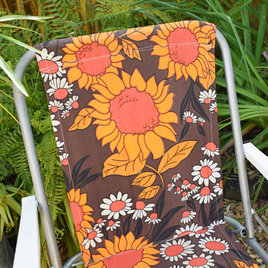 Vintage 1970s Garden Chairs - Orange & Brown Flower