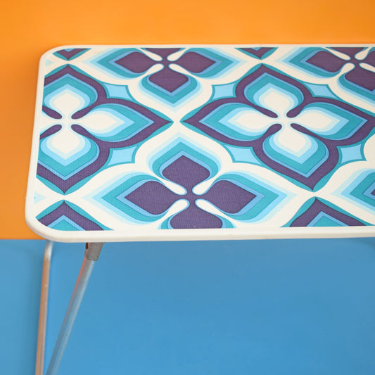 Vintage 1960s Folding Low Table - Blue Geometric