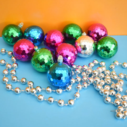 Vintage 1970s Plastic Christmas Disco Ball Decorations/ Baubles