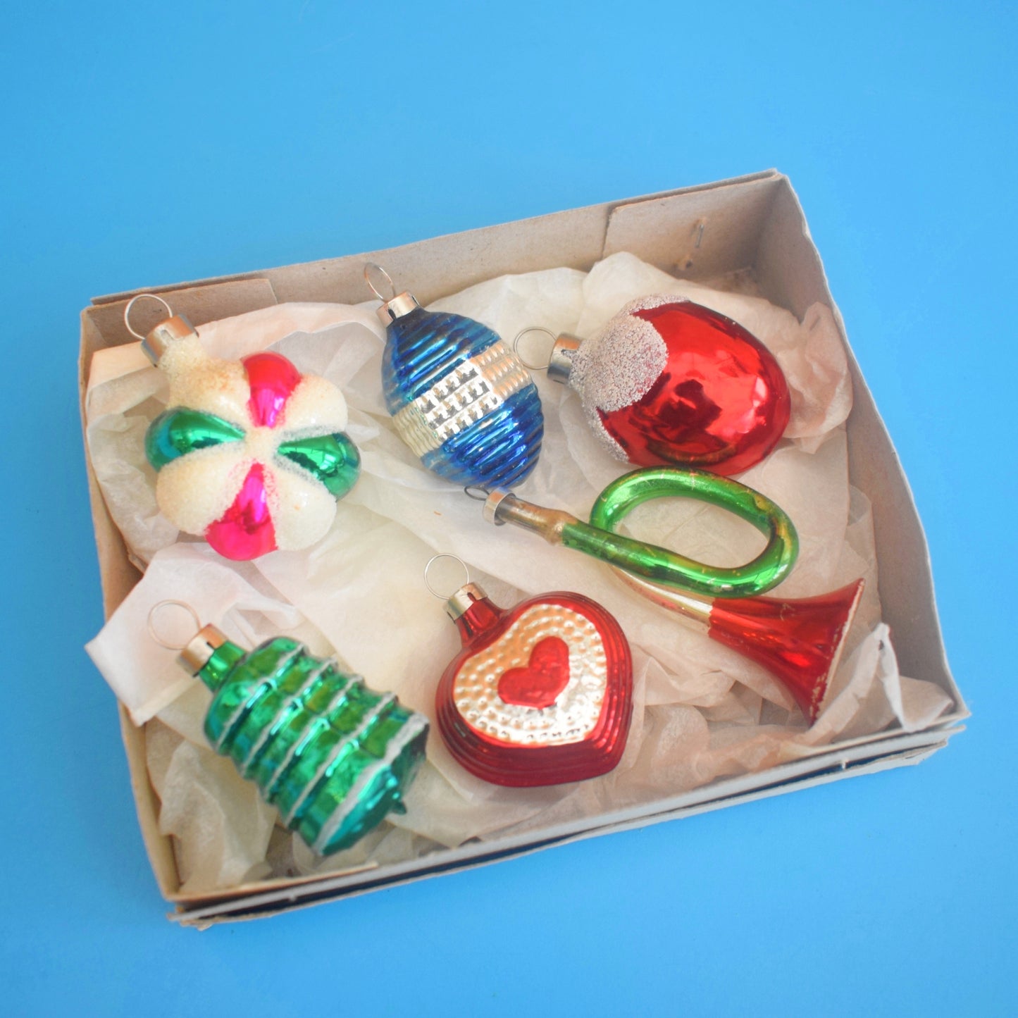 Vintage 1960s Glass Christmas Baubles - 6 Small - Special