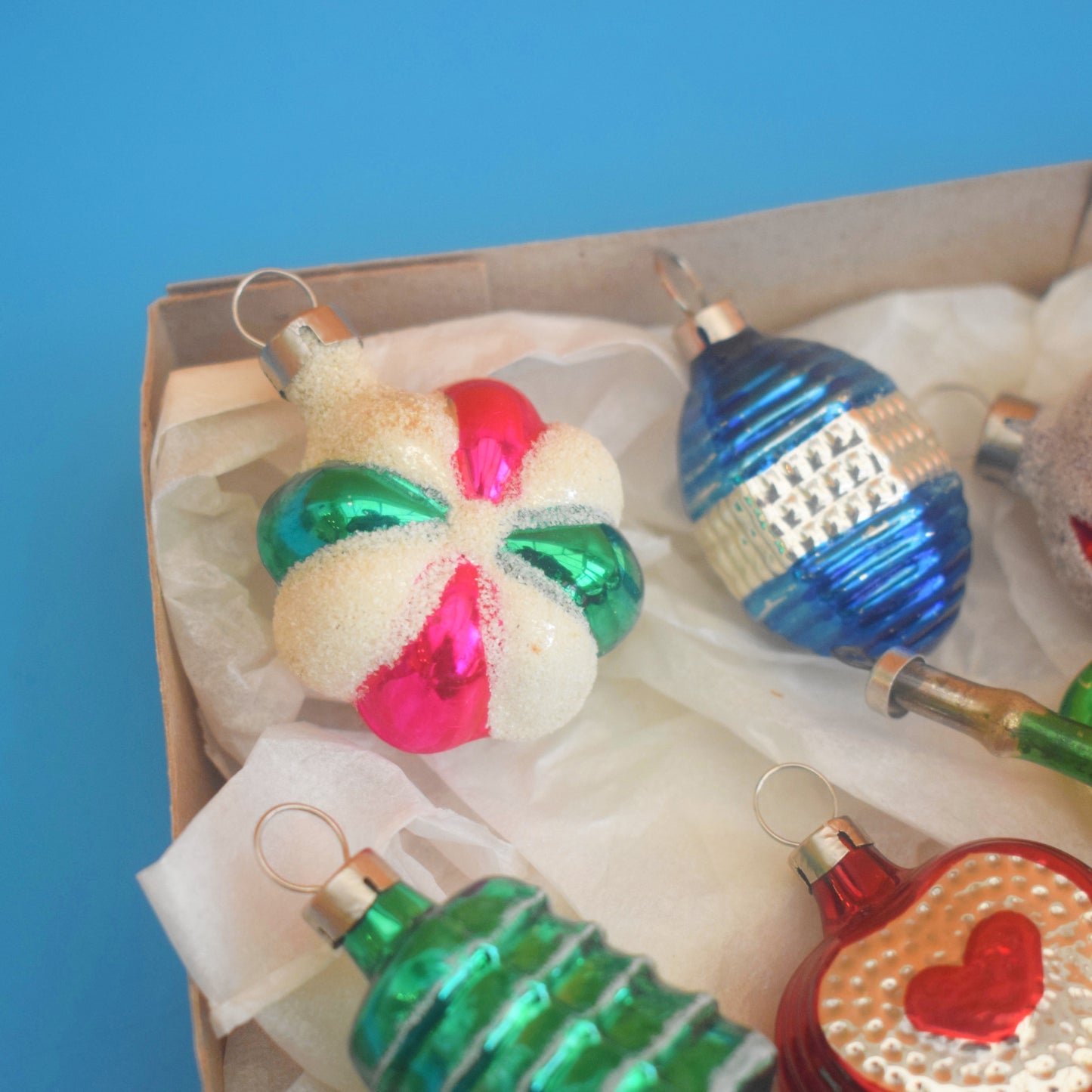 Vintage 1960s Glass Christmas Baubles - 6 Small - Special