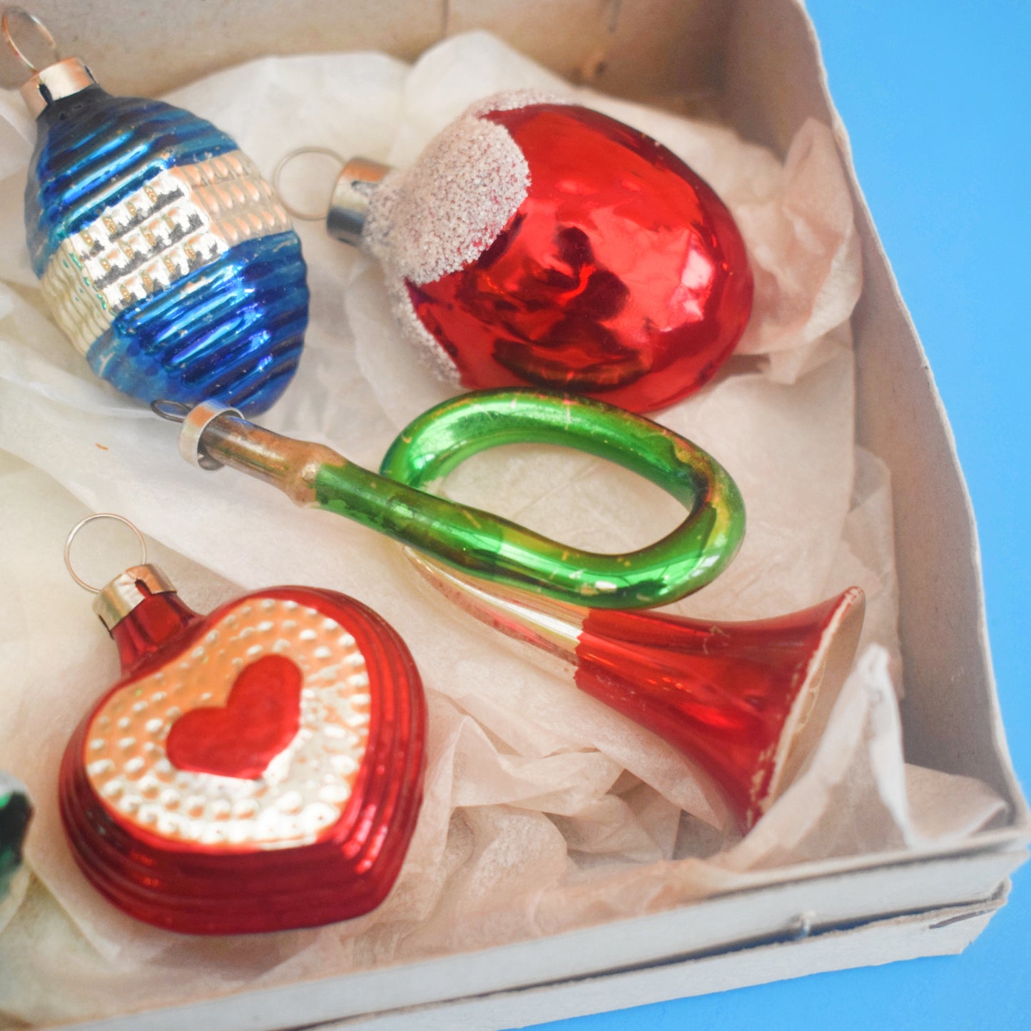 Vintage 1960s Glass Christmas Baubles - 6 Small - Special