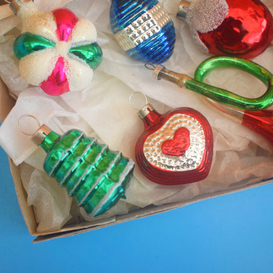 Vintage 1960s Glass Christmas Baubles - 6 Small - Special