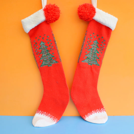 Vintage 1980s Knitted Christmas Stockings - Red