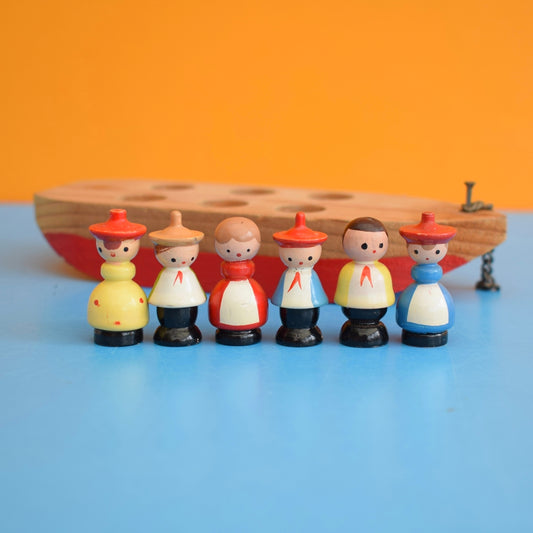 Vintage 1960s Erzgebirge Wooden Tiny Boat/ People