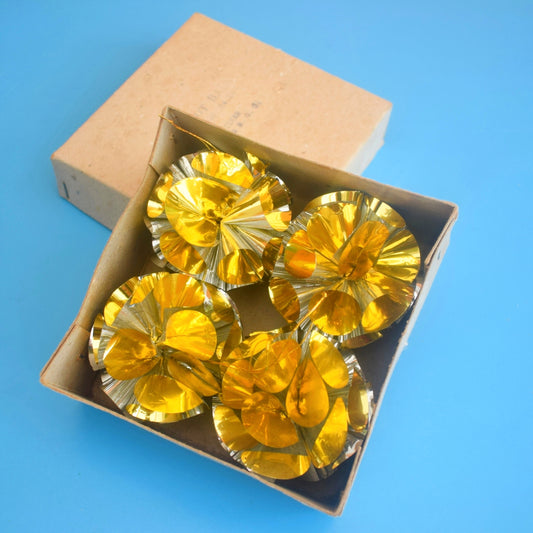 Vintage 1970s Kitsch Ball Christmas Decorations - Foil - Boxed Gold/Silver