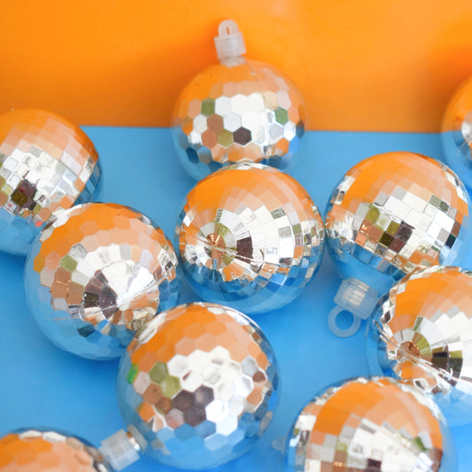 Vintage 1970s Plastic Christmas Disco Balls -Silver x10