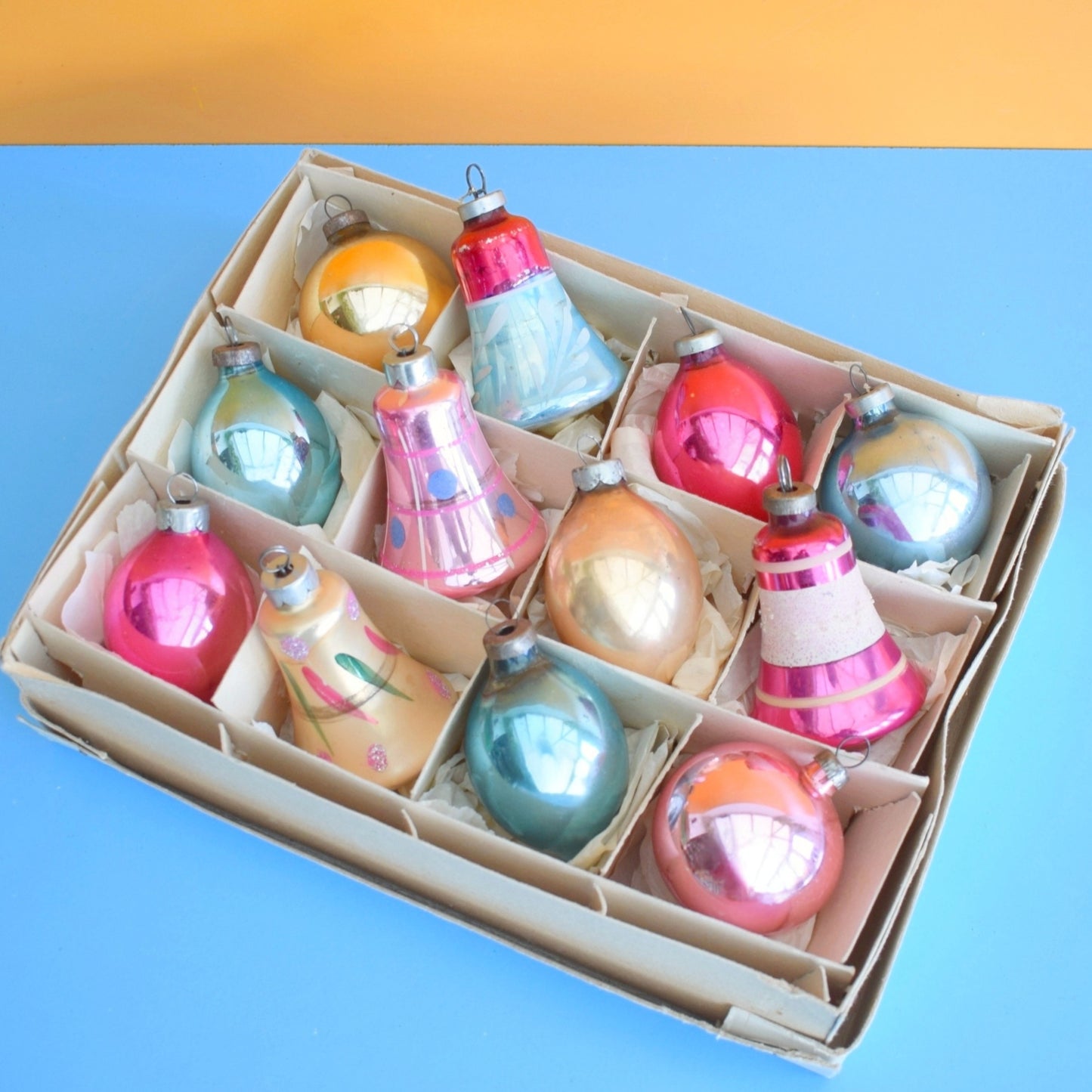 Vintage 1960s Glass Christmas Bauble Set - Boxed - Pretty Bells